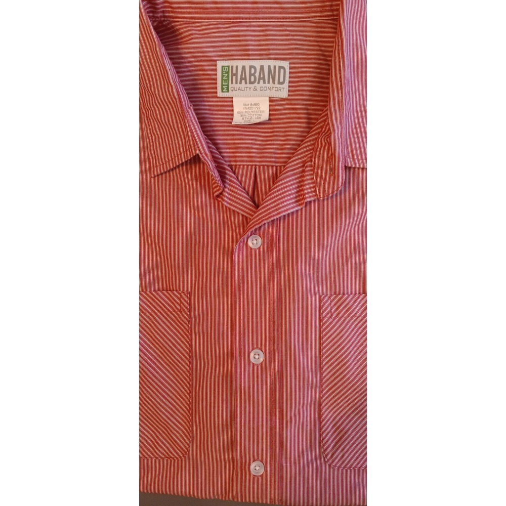 Haband Mens shirt Large‎ red stripe short sleeve collar 50s 60s retro vintage